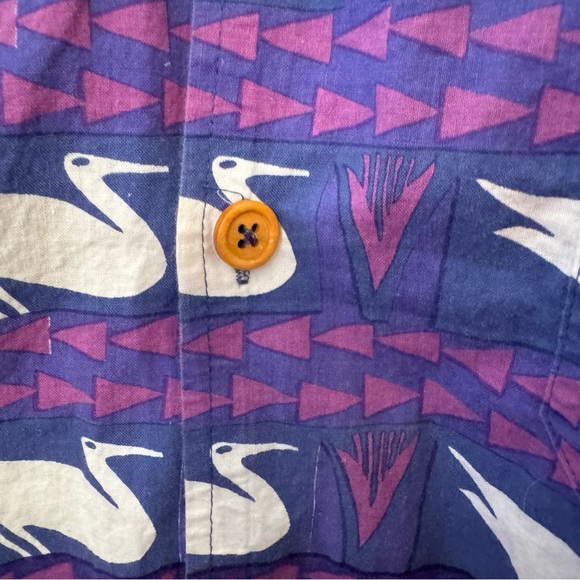 Vintage 90s Segrets Abstract Purple Bird Crane Print Shirt Med - Picture 4 of 8